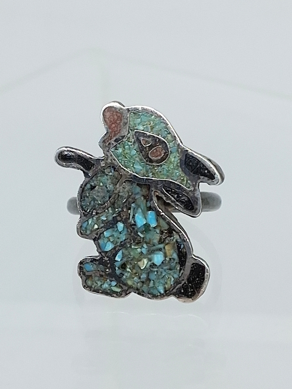 * Vintage Sterling Silver Native Zuni Toons Thumper Rabbit Ring Crushed Stone